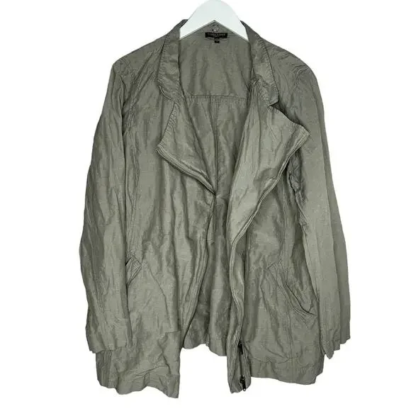 Eileen Fisher Beige Metallic Rumpled Cotton Blend Lightweight Jacket Size 1X - Picture 7 of 11